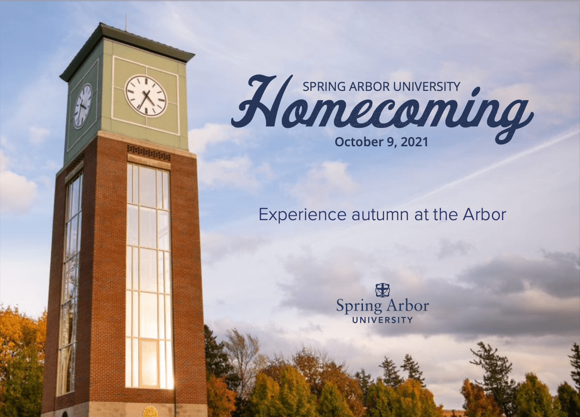 Homecoming graphic with clock tower