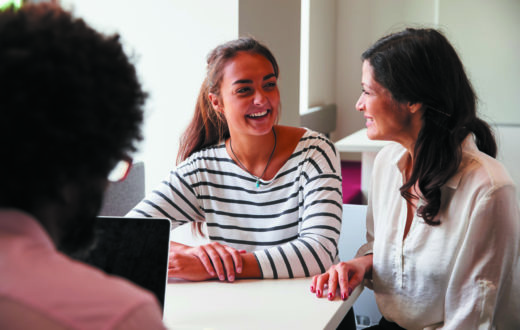 Counselor conversing with client