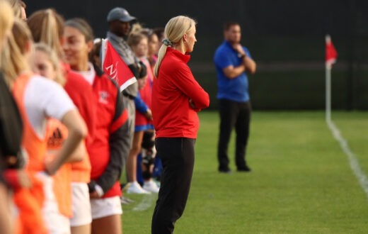 Shannon (Balcer) Andringa coaching on the sidelines