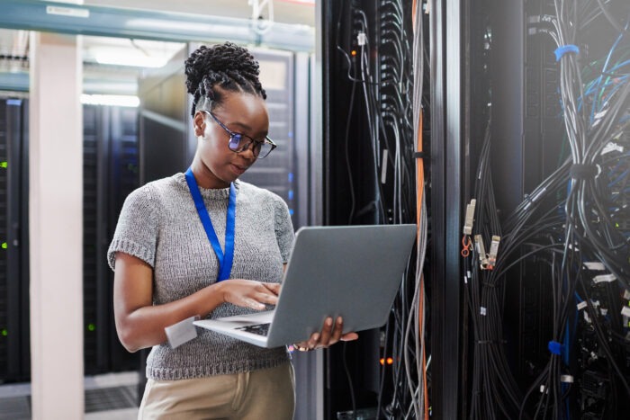 Woman working in cybersecurity