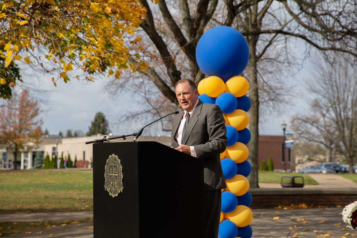 William Wagner speaking at the dedication of the Wagner Faith & Freedom Center.