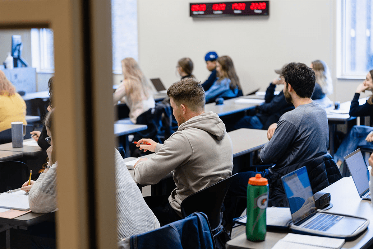 student studying in classroom